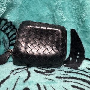 Bottega Veneta Black Leather Zip Card Case